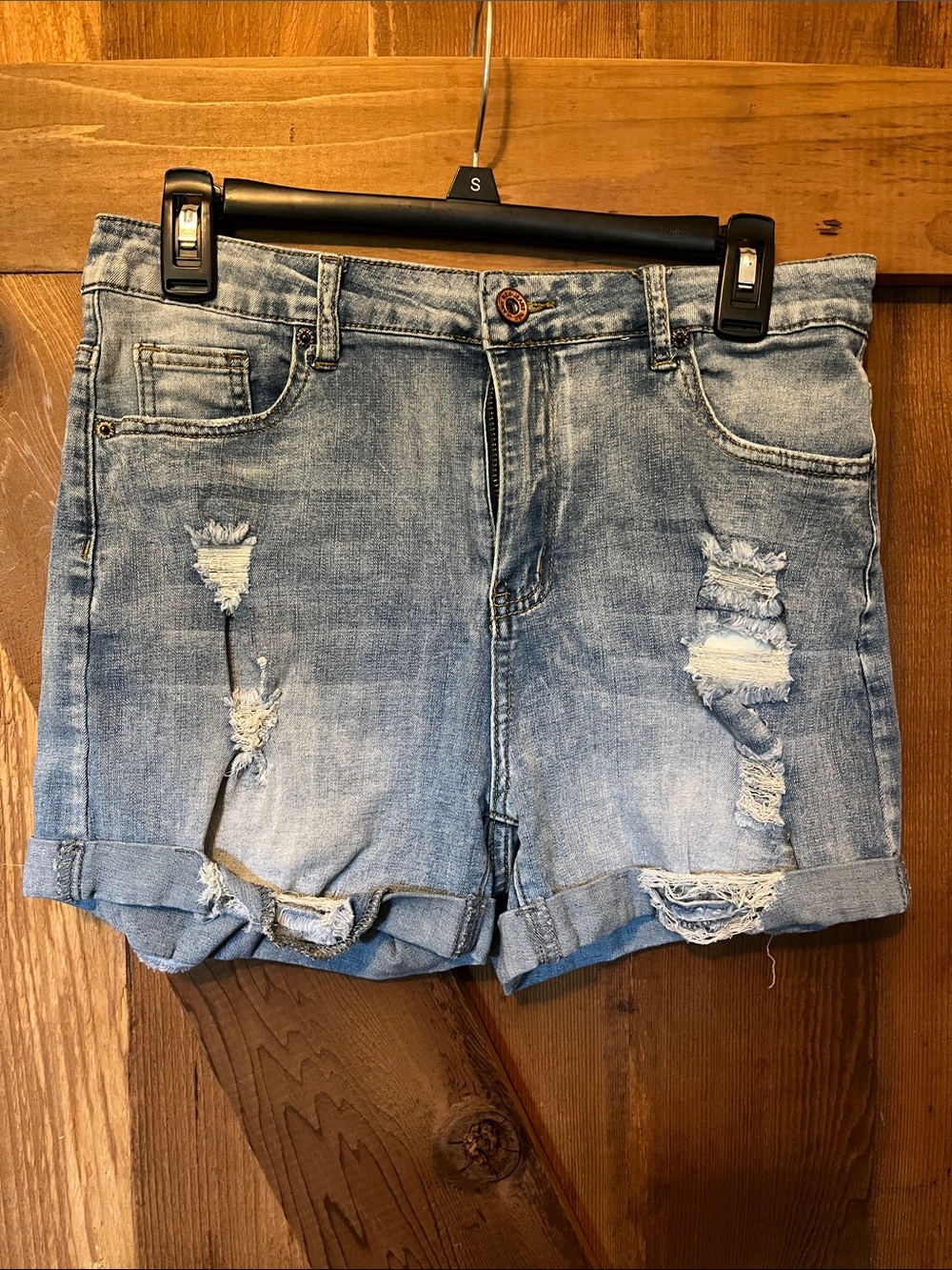 Light Wash Distressed Denim Shorts